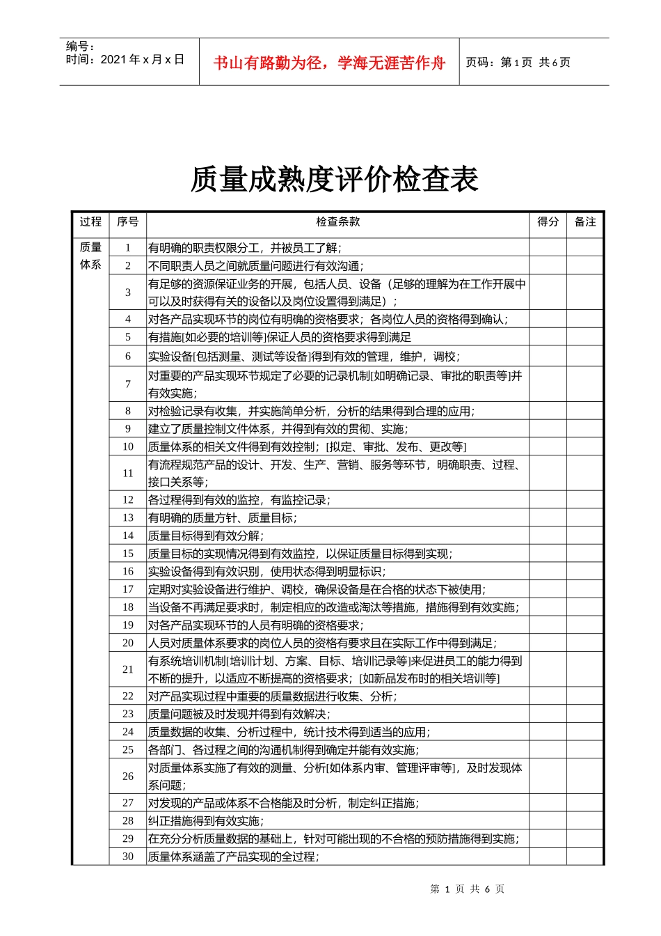 质量成熟度评价检查表dxc_第1页