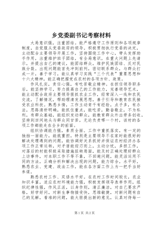 乡党委副书记考察材料