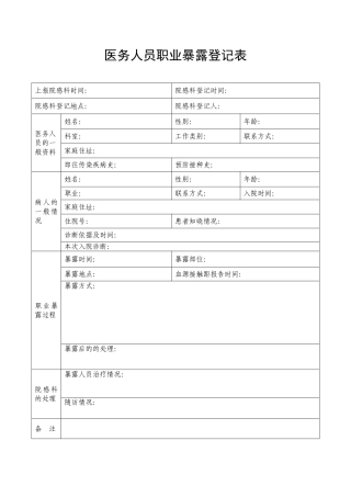 医务人员职业暴露登记表