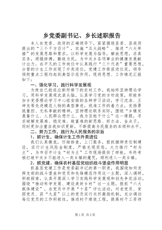 乡党委副书记、乡长述职报告