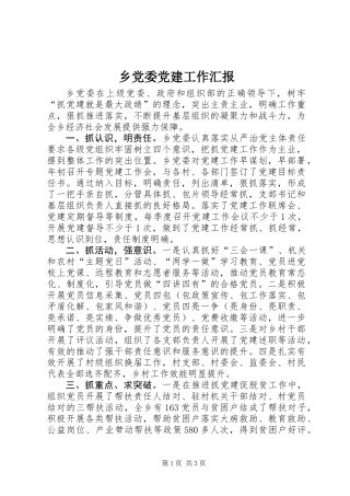 乡党委党建工作汇报