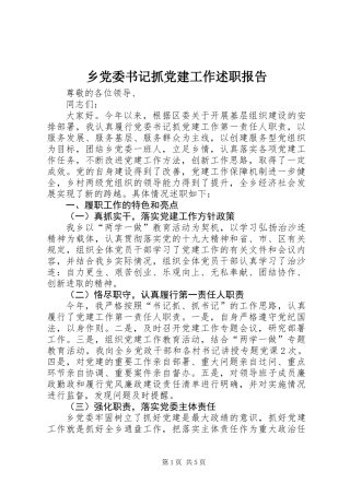 乡党委书记抓党建工作述职报告