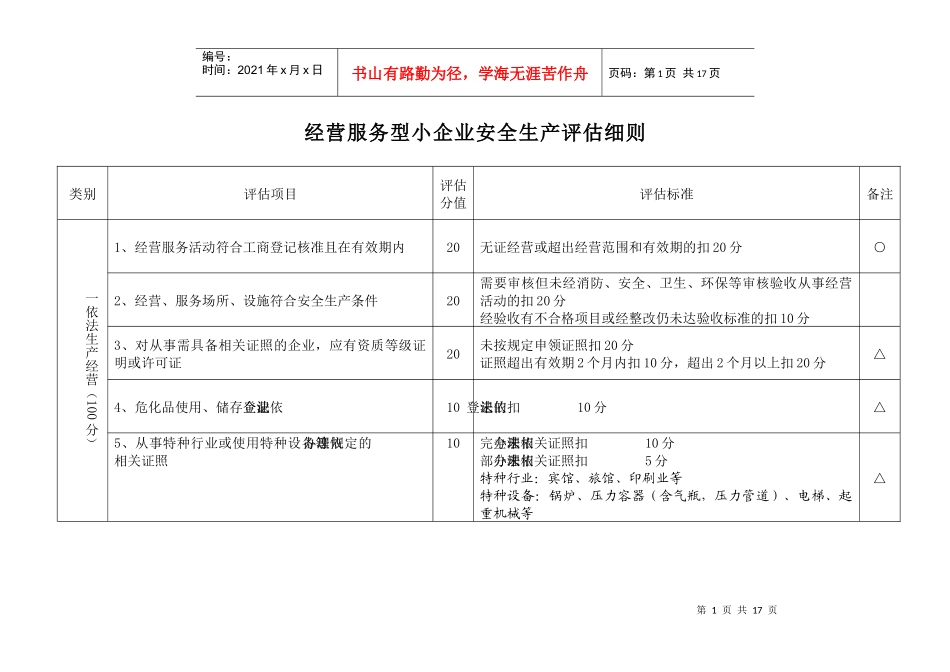 经营服务型小企业安全生产评估细则_第1页