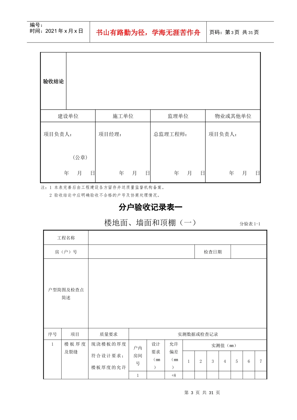 住宅工程质量分户验收表、分户验收记录表(XXXX版)_第3页