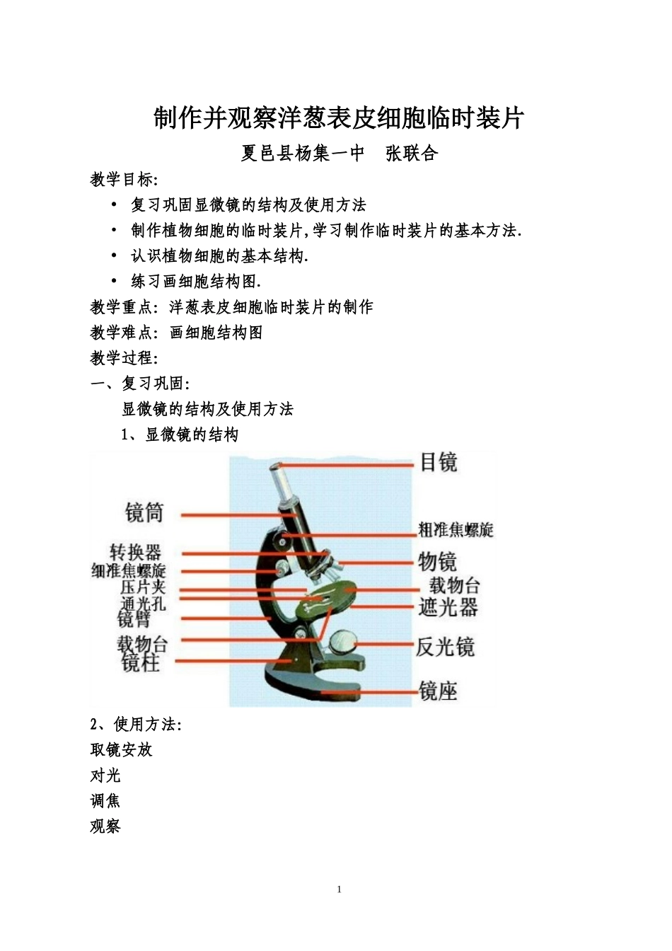制作并观察洋葱表皮细胞临时装片_第1页