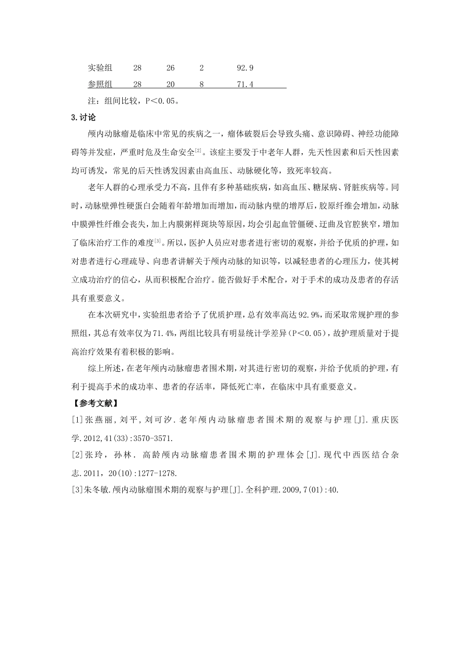 分析老年颅内动脉瘤患者围术期的观察与护理_第3页