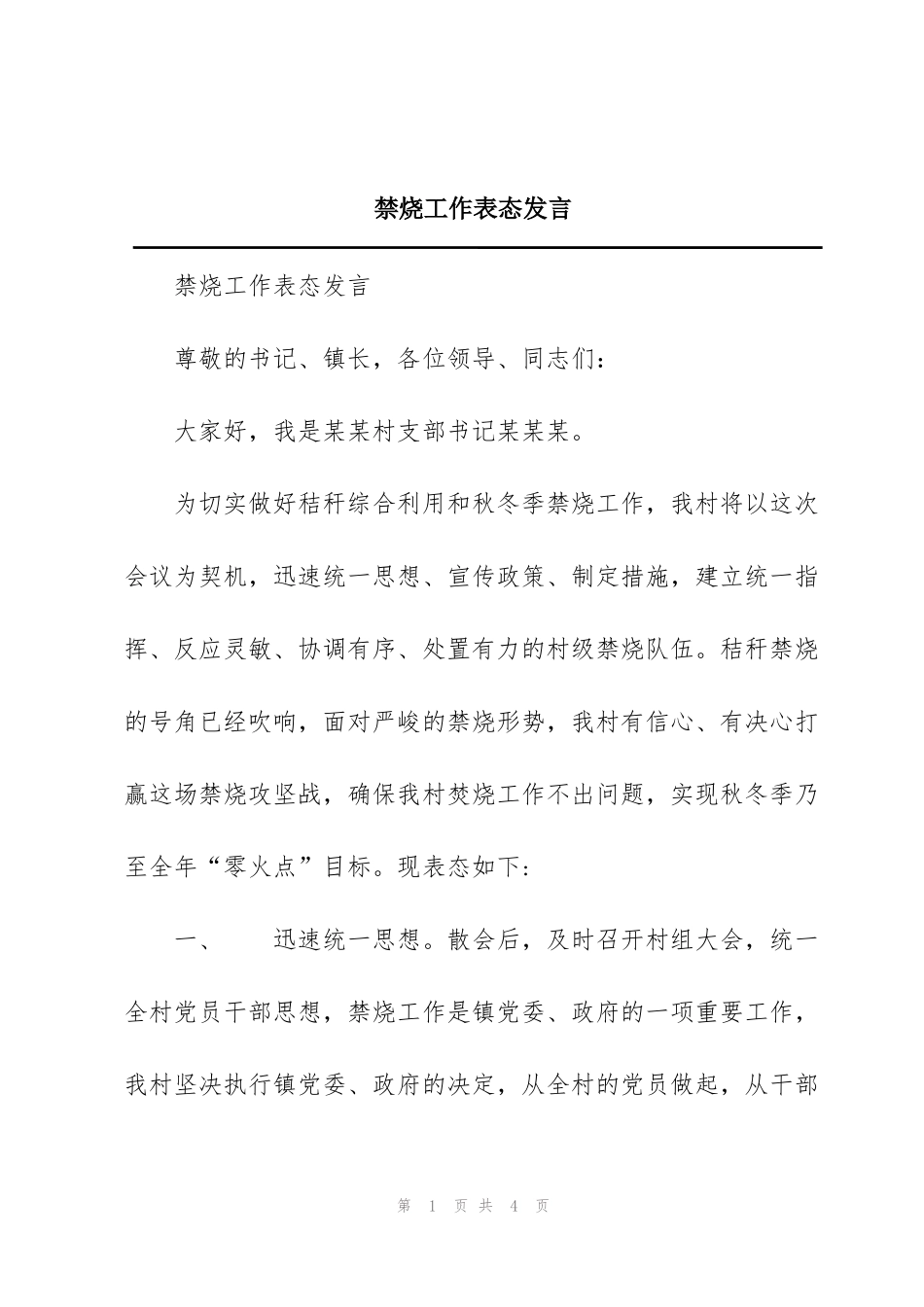 禁烧工作表态发言_第1页