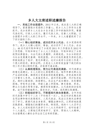 乡人大主席述职述廉报告