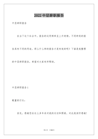 2024中层辞职报告