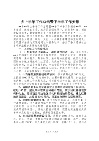 乡上半年工作总结暨下半年工作安排