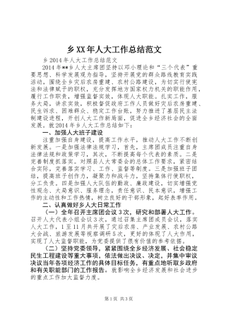 乡XX年人大工作总结范文