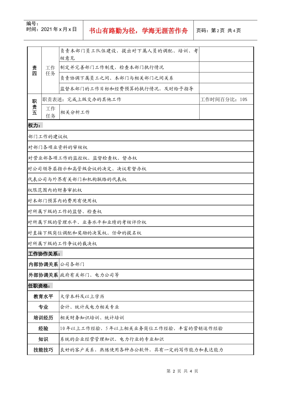 某发电企业电力营销部电费结算与回收职务说明书_第2页