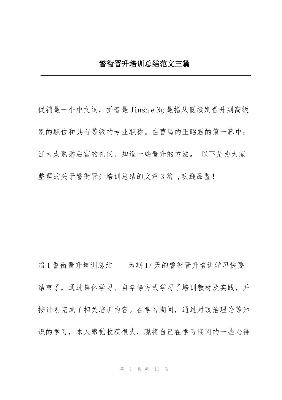 警衔晋升培训总结范文三篇_第1页