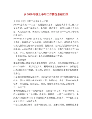 乡2024年度上半年工作情况总结汇报 