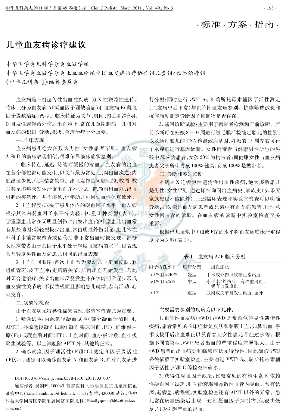 儿童血友病诊疗建议_第1页