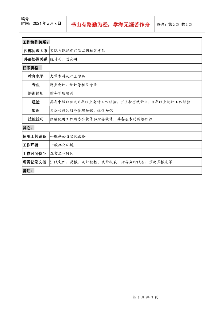 融资会计职务说明书_第2页