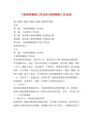 下派挂职锻炼工作总结(挂职锻炼工作总结) 
