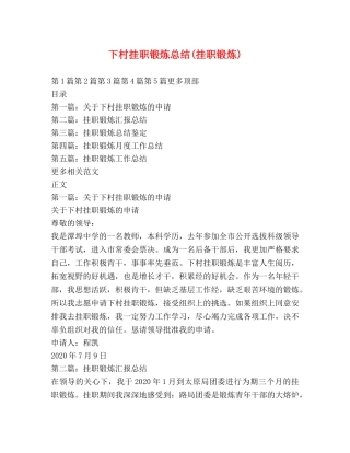 下村挂职锻炼总结(挂职锻炼) 