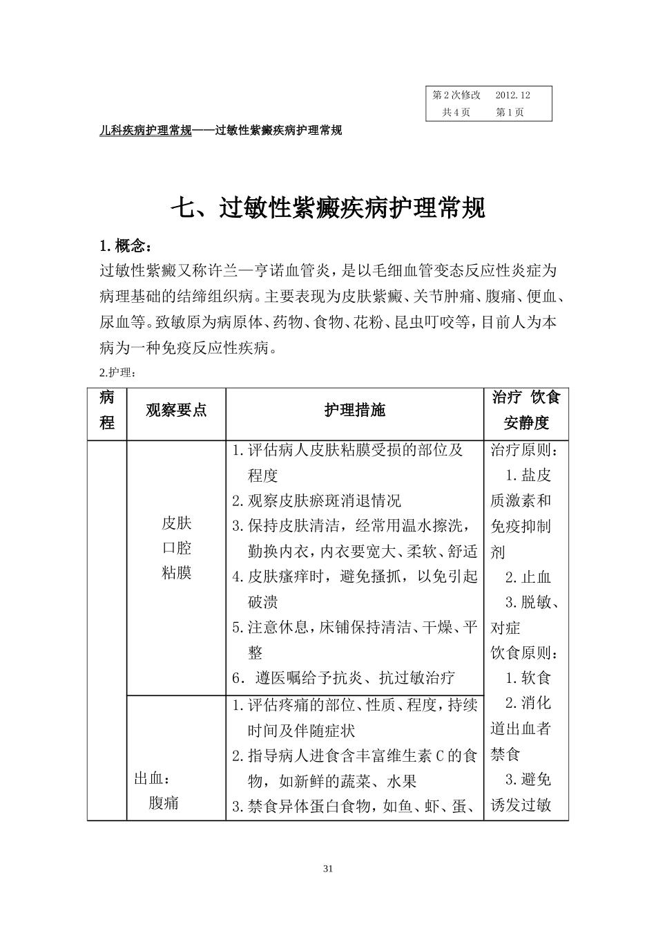 儿科过敏性紫癜疾病护理常规_第1页