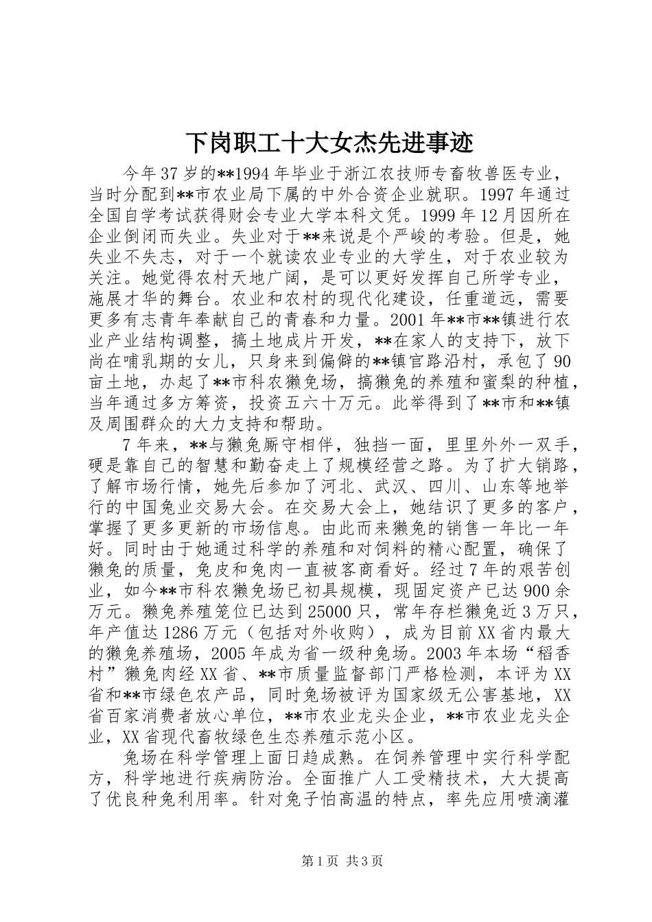 下岗职工十大女杰先进事迹_第1页