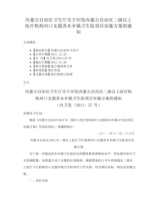精品印发内蒙古自治区二级以上医疗机构对口支援苏木乡镇卫生院项目实施精品