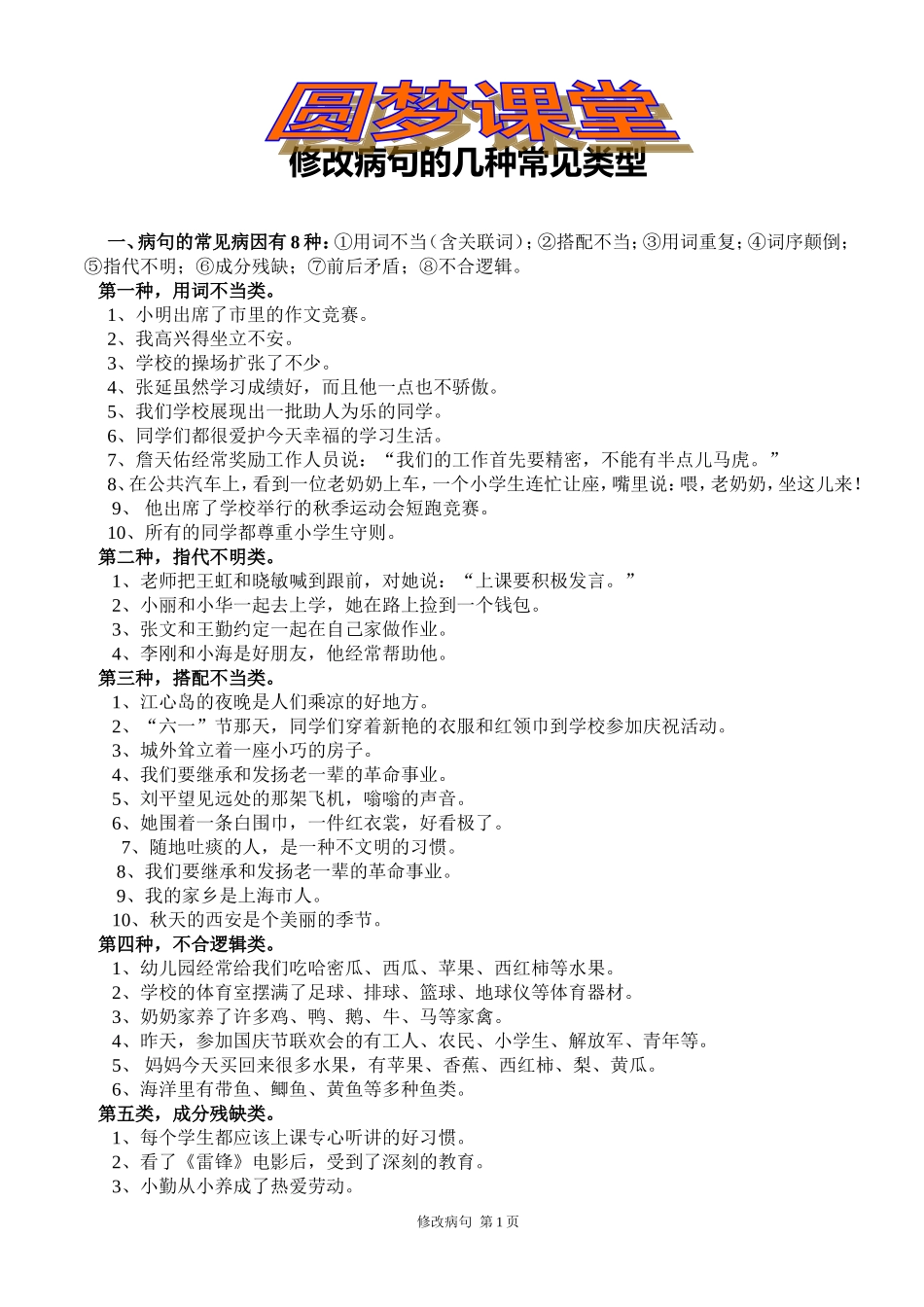 修改病句的几种常见类型_第1页