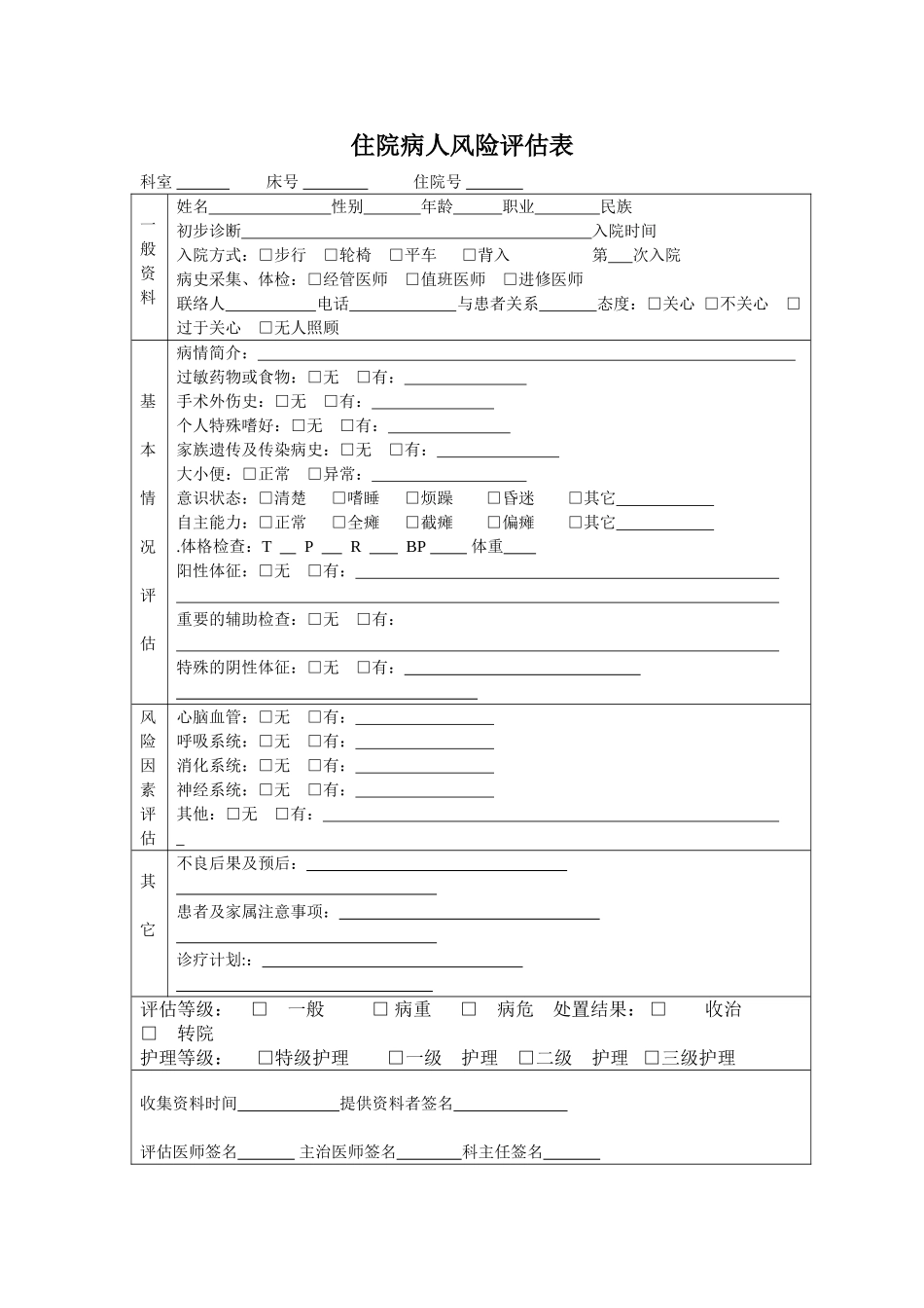 住院病人风险评估表_第1页