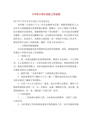 下半年小学少先队工作总结 
