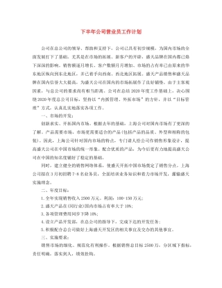 下半年公司营业员工作计划 
