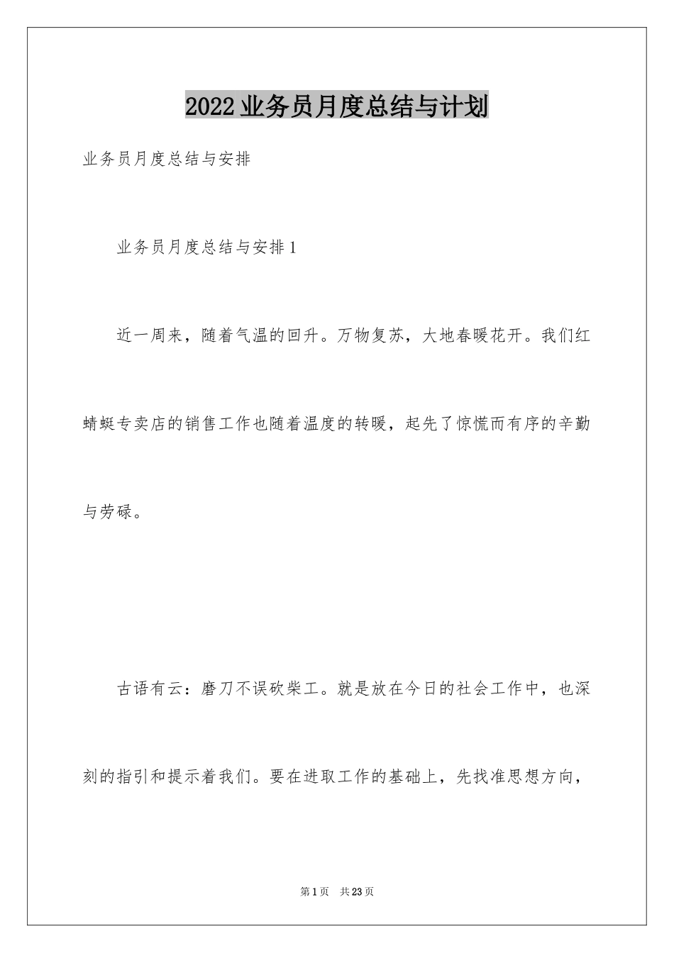 2024业务员月度总结与计划_第1页