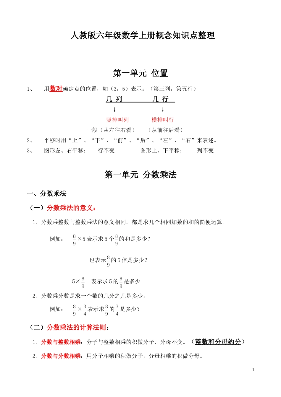 人教版六年级数学上册概念知识点整理_第1页