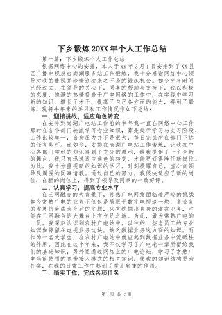 下乡锻炼20XX年个人工作总结