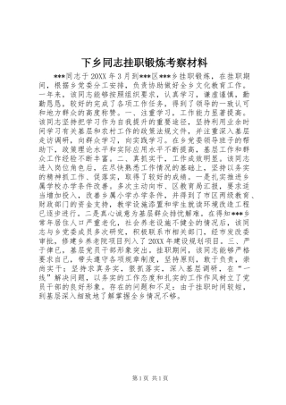 下乡同志挂职锻炼考察材料