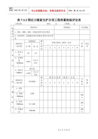 预应力锚索支护分项工程质量检验评定表3