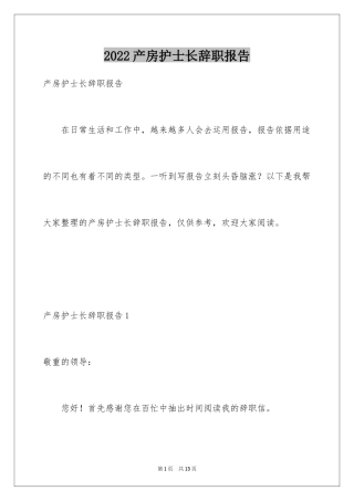 2024产房护士长辞职报告