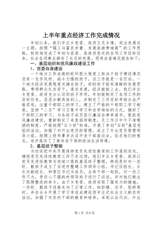 上半年重点经济工作完成情况
