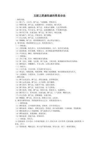 五脏阴虚阳虚的简易诊法