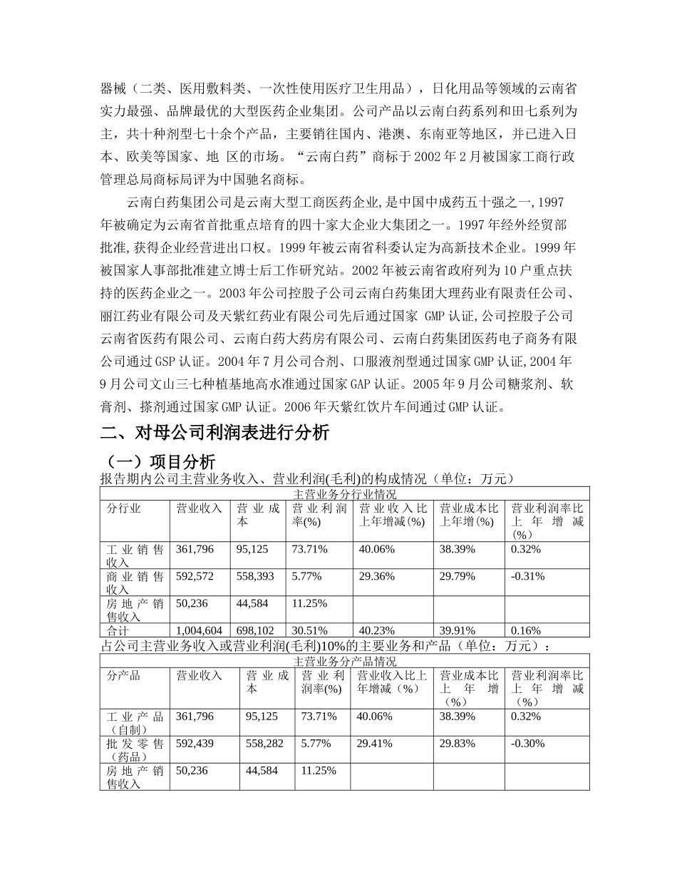 云南白药股份有限公司利润表分析_第3页