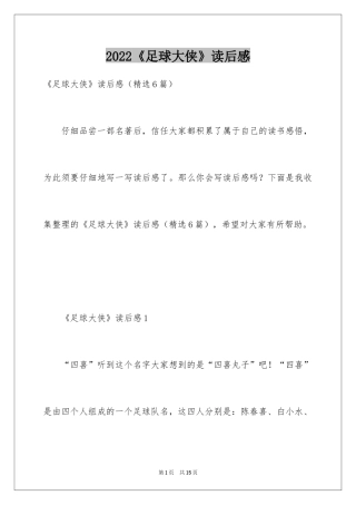 2024《足球大侠》读后感