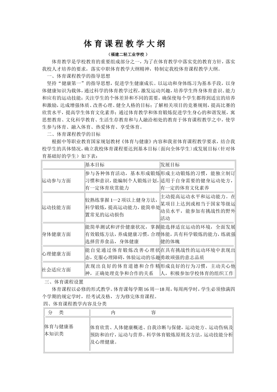 二轻校体 育 课 程 教 学 大 纲_第1页