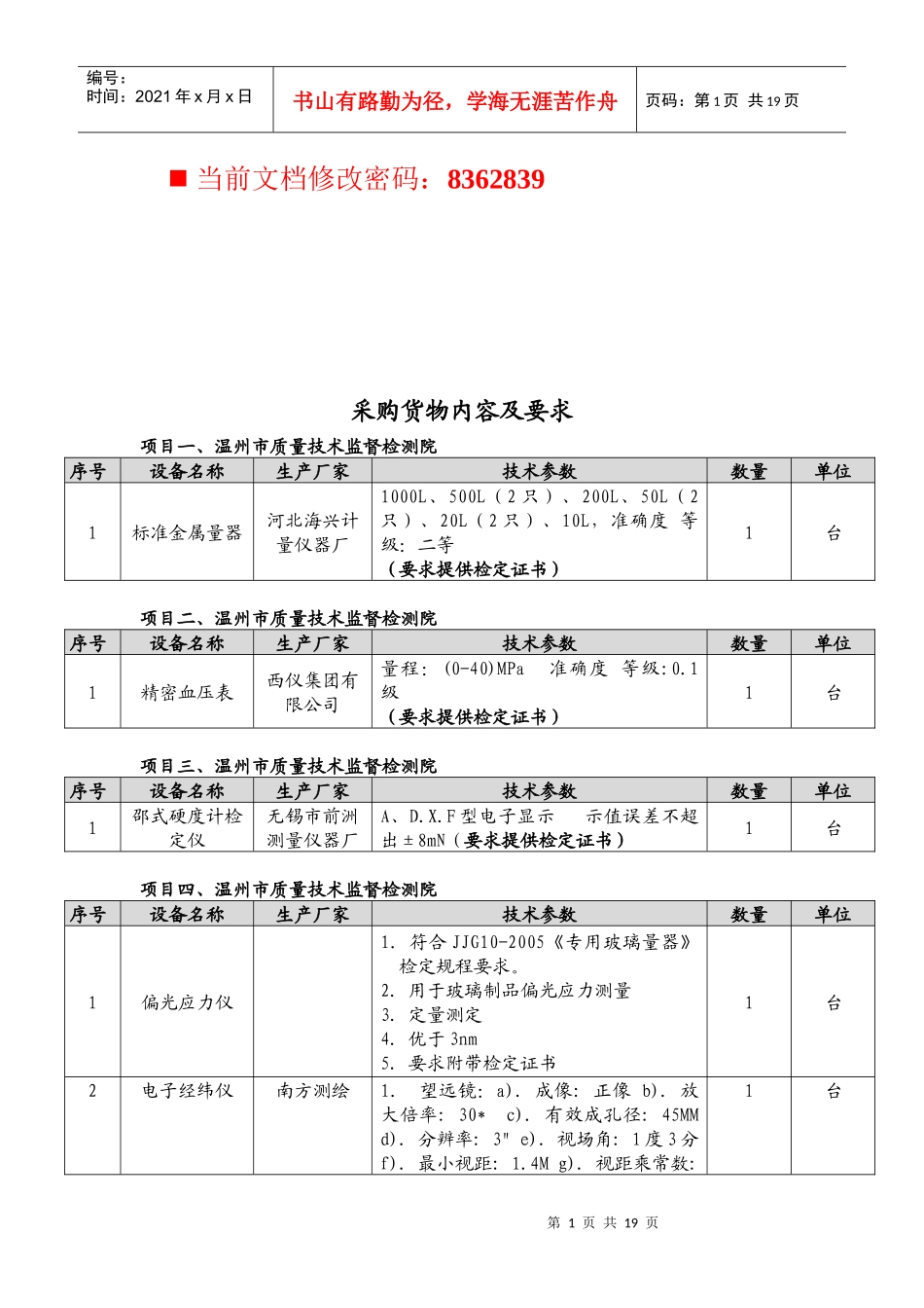 企业采购项目货物质量监督表_第1页