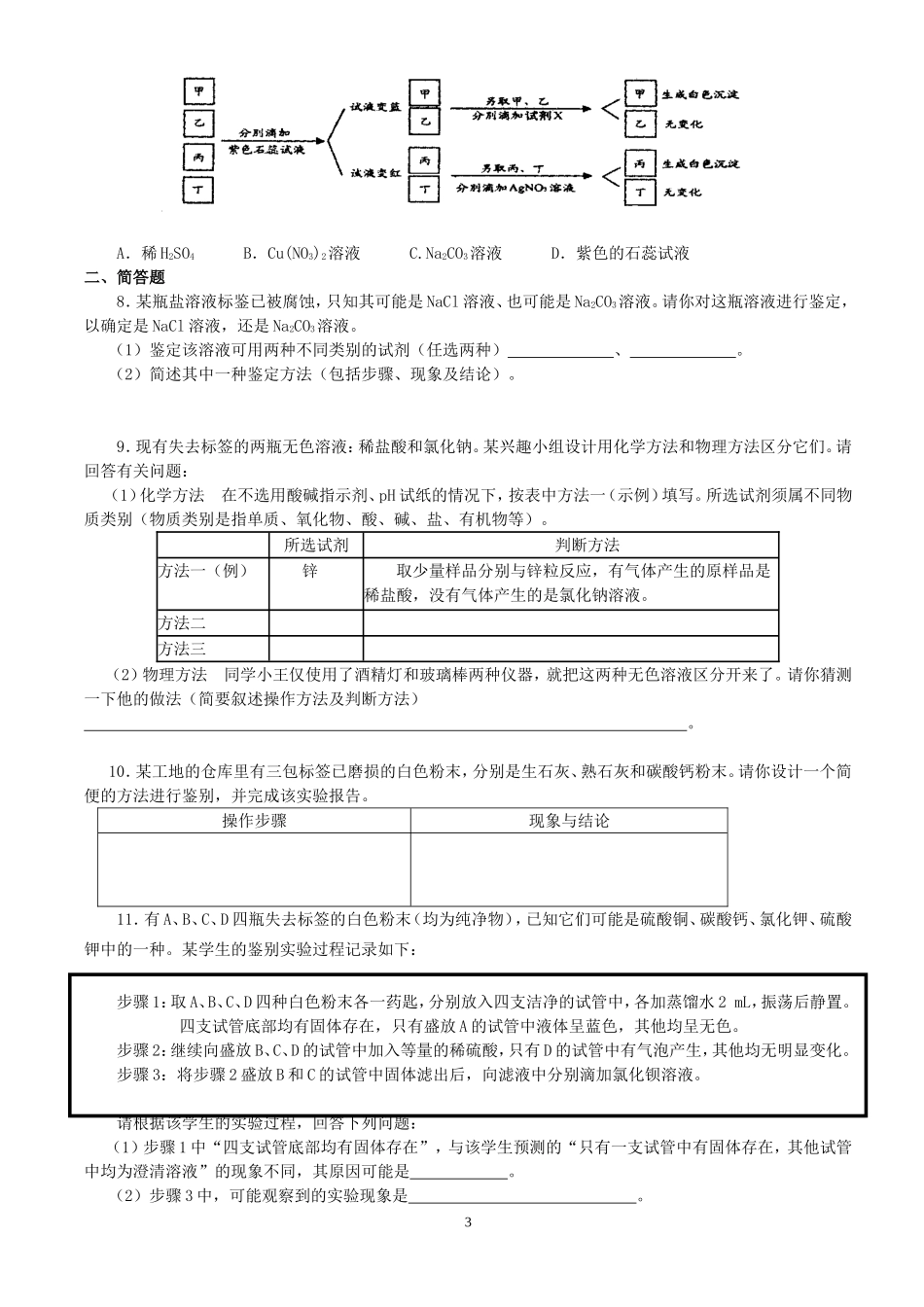 2012化学冲刺（常见物质的鉴别方法3）（含答案）_第3页