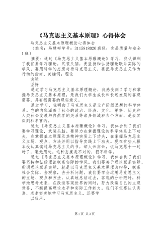 《马克思主义基本原理》心得体会 