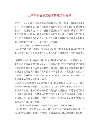 上半年社会治安综合治理工作总结 