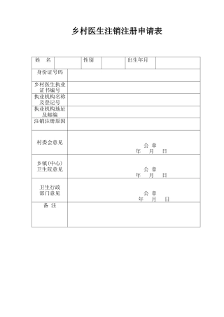 乡村医生注销注册申请表