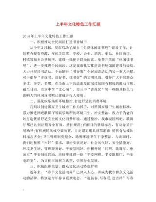 上半年文化特色工作汇报 