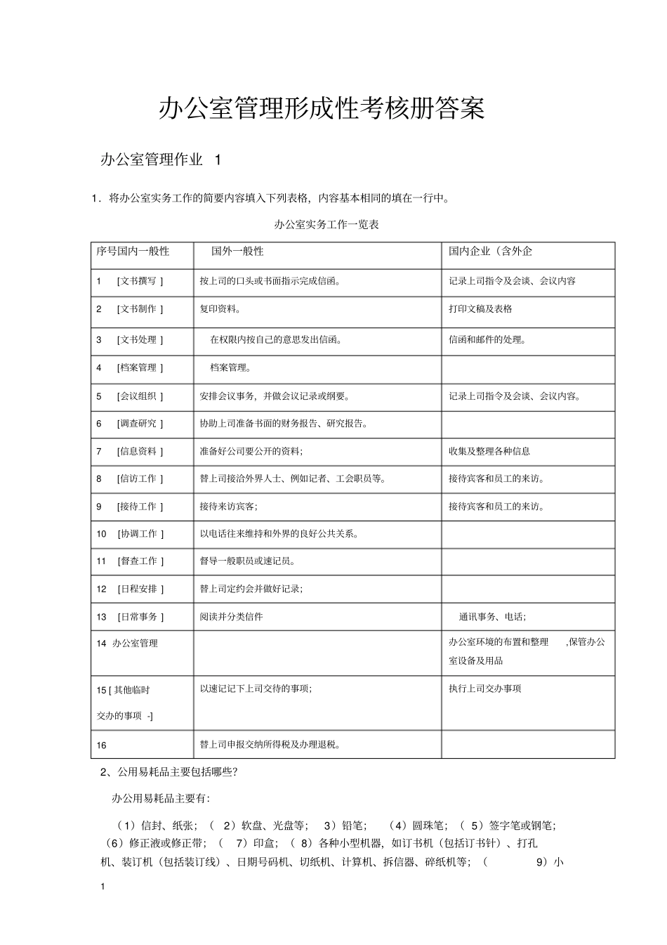 2019办公室管理形成性考核册答案_第1页