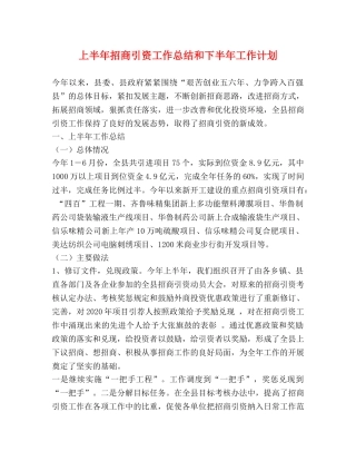 上半年招商引资工作总结和下半年工作计划 