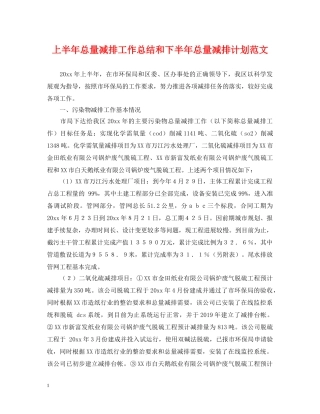 上半年总量减排工作总结和下半年总量减排计划范文 