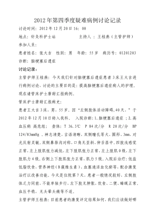 中风疑难病例讨论